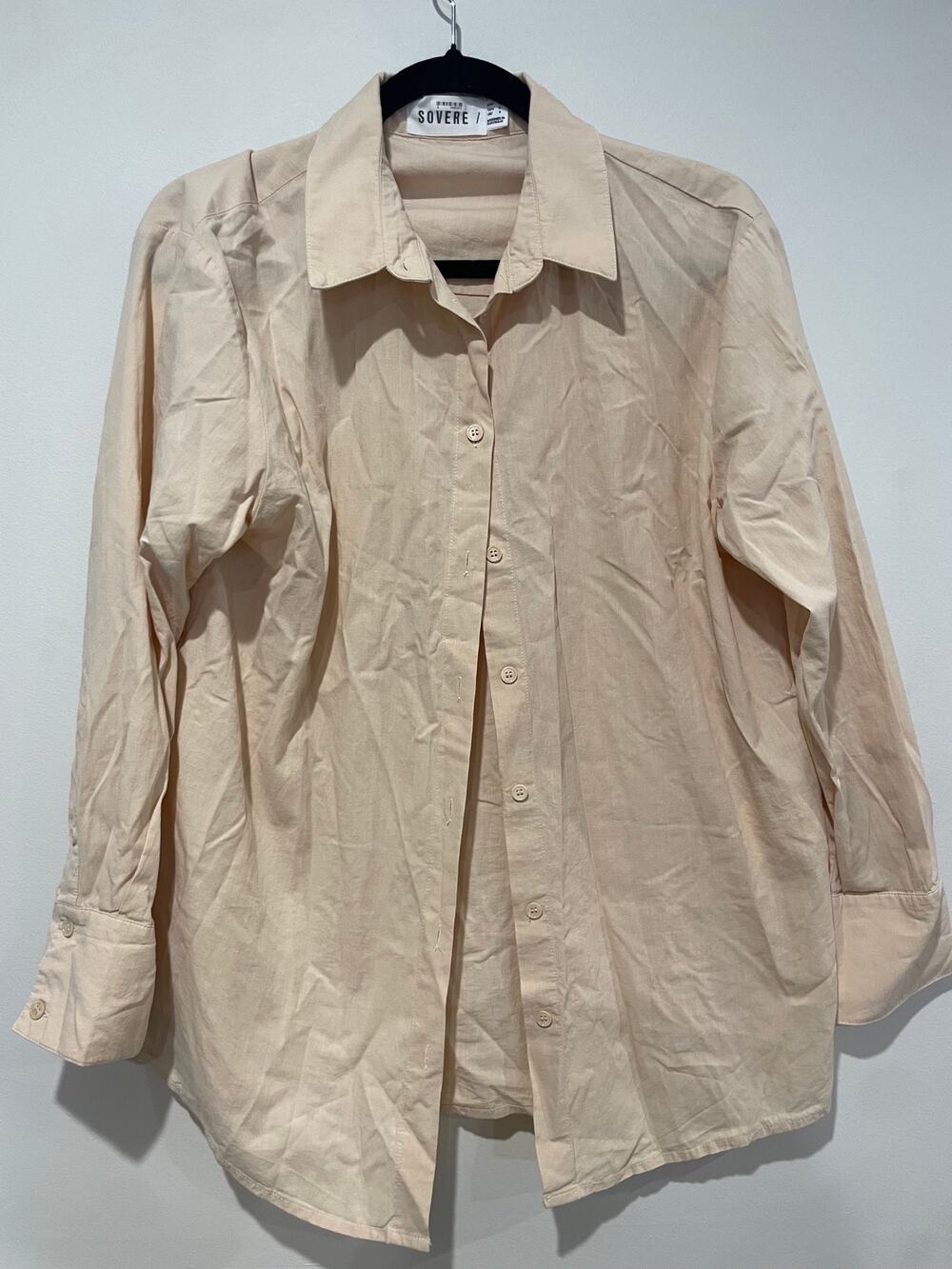Sovere Relaxed Fit Long Sleeve Collared Button-Up Shirt Beige Women's Size Small